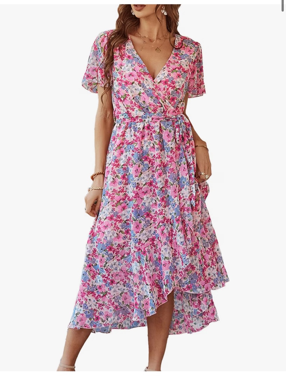 PRETTYGARDEN Pink Floral Wrap Maxi Dress XL NWT
